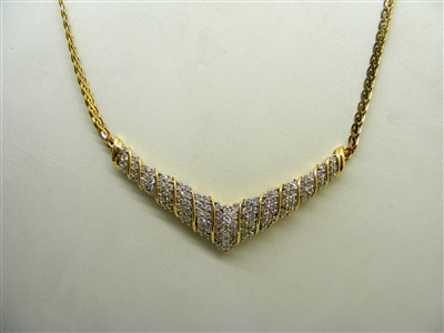 "V" Shaped 14k Yellow Gold Flat Wheat Diamond Necklace
