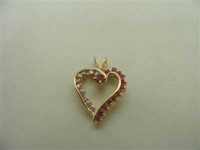 14k yellow gold Diamond and ruby open heart pendant
