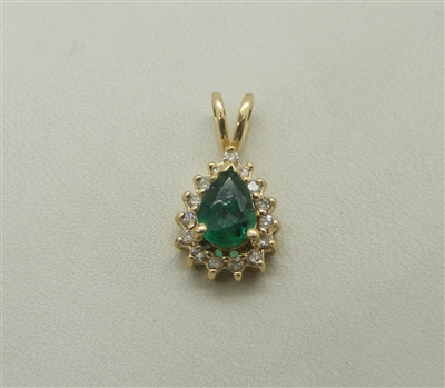 14k yellow gold Diamond emerald pendant (pear shape)