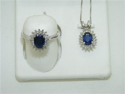 14k white gold diamond and natural blue sapphire set