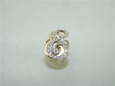 Two tone "E" initial diamond ring and pin