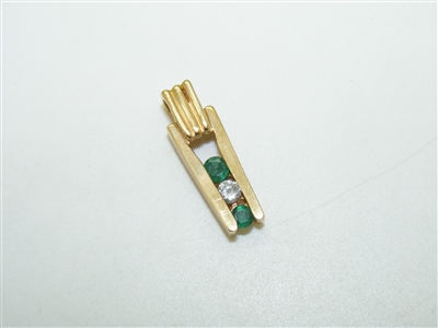 14k Yellow Gold Diamond & Emerald Pendant