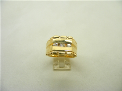 Mens Nugget 14k Yellow Gold 3 Diamond Ring