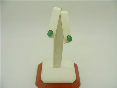 14K Yellow Gold Colombian Oval Emerald Stud Earrings