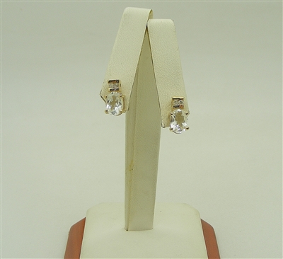 14K Yellow Gold Natural Oval White Sapphire Earrings