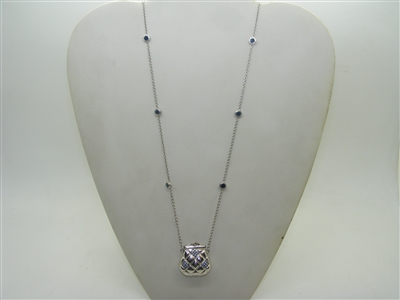 14k white gold purse necklace with blue sapphire stones