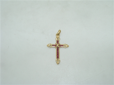 Natural Round Ruby Cross Pendant