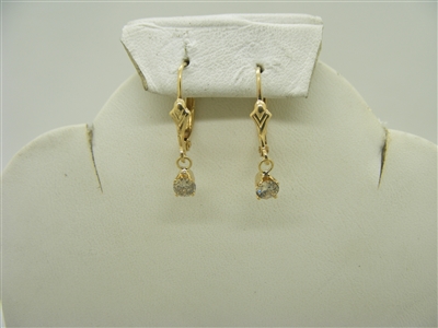 14k yellow gold lever back diamond hanging earrings