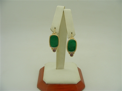 14K Yellow Gold Green Onyx Soldier Face Carved Earrings