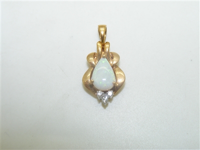 14k Yellow Gold Opal Diamond Pendant