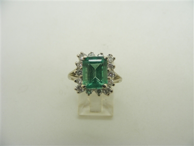 Ladies Colombian Emerald Diamond Ring 14k white gold
