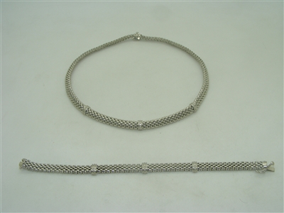 14k White Gold Necklace and Bracelet Set