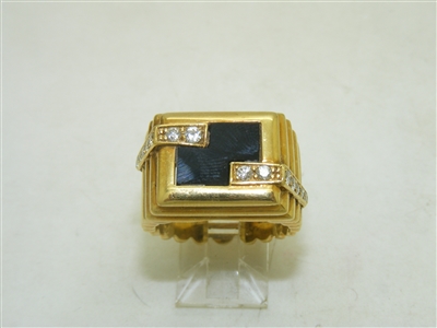18k Yellow Gold Diamond & Onyx Ring