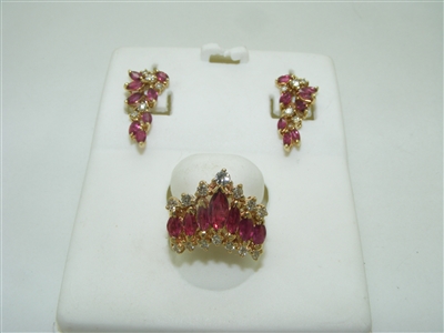 Beautiful diamond, ruby ring and earring set