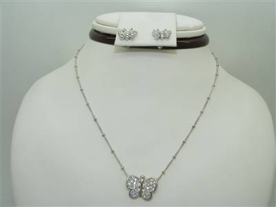 14k white gold butterfly diamond earring and necklace set