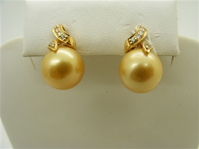 14k south sea yellow gold diamond pearl earrings