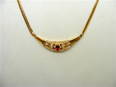 "Oval" Shaped 14k Yellow Gold Herribone Diamonds & Ruby Necklace