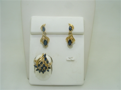 14k yellow gold natural blue sapphire marquise earrings and ring set