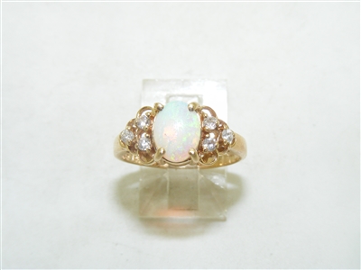 14k Yellow Gold Diamond Oval Opal Ring