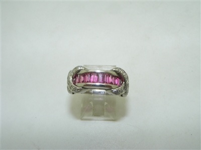 14k White Gold Red Taper Baguette Diamond Ring