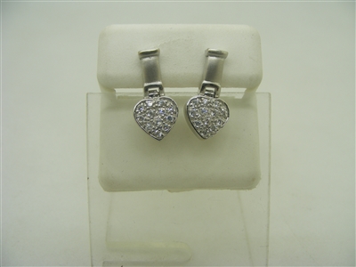 14k white gold hanging cubic zericonia heart earrings