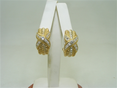14k yellow gold french clip diamond X earrings