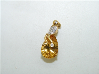 14k Yellow Gold Diamond Bird Pendant Topaz