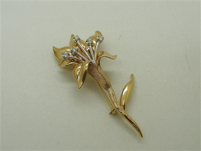 14K Two-Tone Gold Flower Diamond Pin
