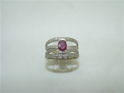 Beautiful 14k white gold diamond and natural ruby ring