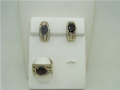 14k yellow gold Garnet ring and earring set