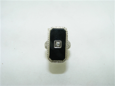 Vintage art deco 14k white gold diamond onyx ring