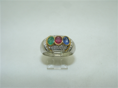 All Natural Multicolor Stone and Diamond Ring
