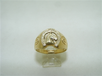 14k yellow and white gold horse shoe ring