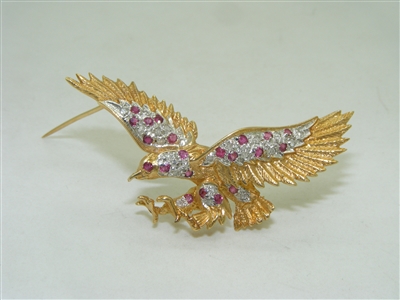 Diamond and ruby eagle pin