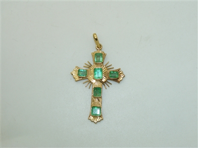 18k Yellow Gold Colombian Emerald Cross