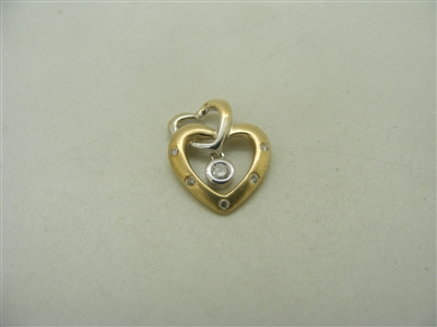 14k yellow and white gold open heart diamond slight pendant