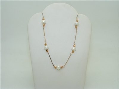 14k yellow gold cultured white pearl necklace