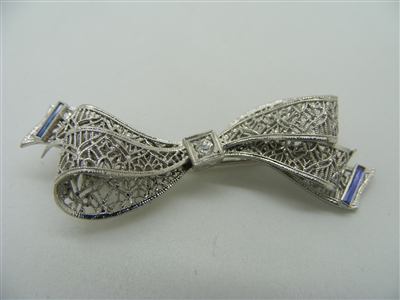 Vintage 14 K White Gold Diamond Ribbon Pin