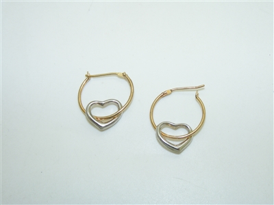 10k Yellow & White Gold Heart Earrings