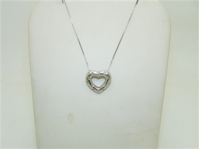 14k White Gold Diamond Heart Pendant With Chain