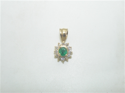 14k Yellow Gold Diamond & Emerald Pendant