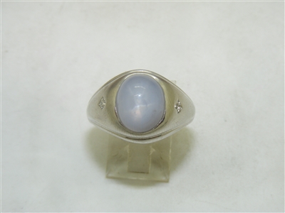 Vintage 14k White Gold light blue star stone ring
