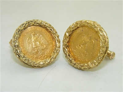 Beautiful 1955 M 5 Cinco Pesos Mexican Gold Coin Cufflinks