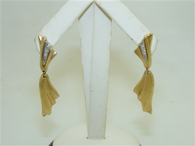 14k Yellow Gold Diamond Hanging Earrings