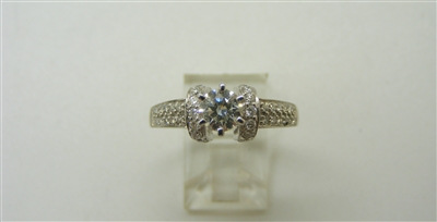 14 K White Gold Diamond Engagement Ring with Accents.