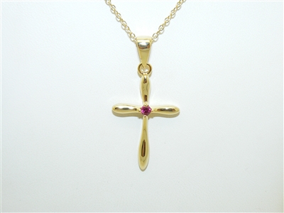 Sterling Silver 18k Gold Plated Ruby Cross Pendant Necklace