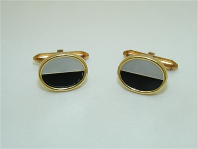 14k Yellow Gold Pearl Shell Cuff Links