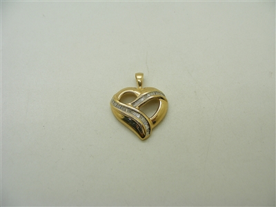 14k Yellow Gold Tapered Baguette Diamond Heart Pendant