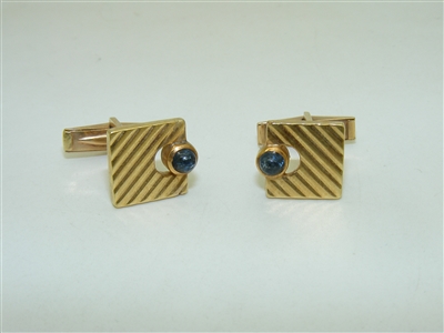 14k Yellow Gold Natural Blue Sapphire Cabochon Cuff Links