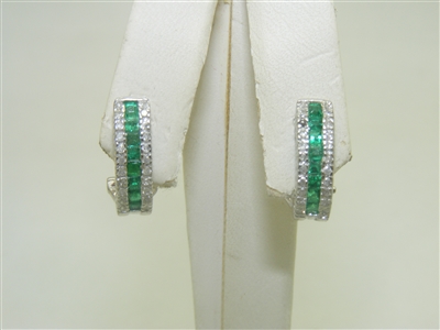 14k White Gold Diamond & Emerald Earring